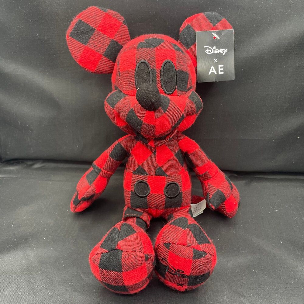 Disney x AE American Eagle Mickey Mouse Red Buffalo Plaid Plush Toy NWT